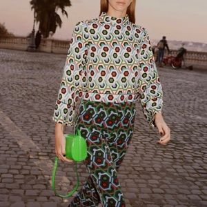 Geometric Print Flared Pants